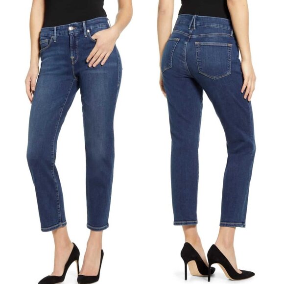 Good American Women's Good Petite Straight Mid Rise Jeans Size 15 / 33 Blue - Picture 3 of 15